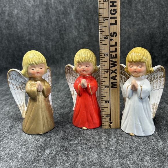 Vintage ARDCO Ceramic Praying Angel Figurines 3pc Bundle Christmas Decor - Picture 1 of 12